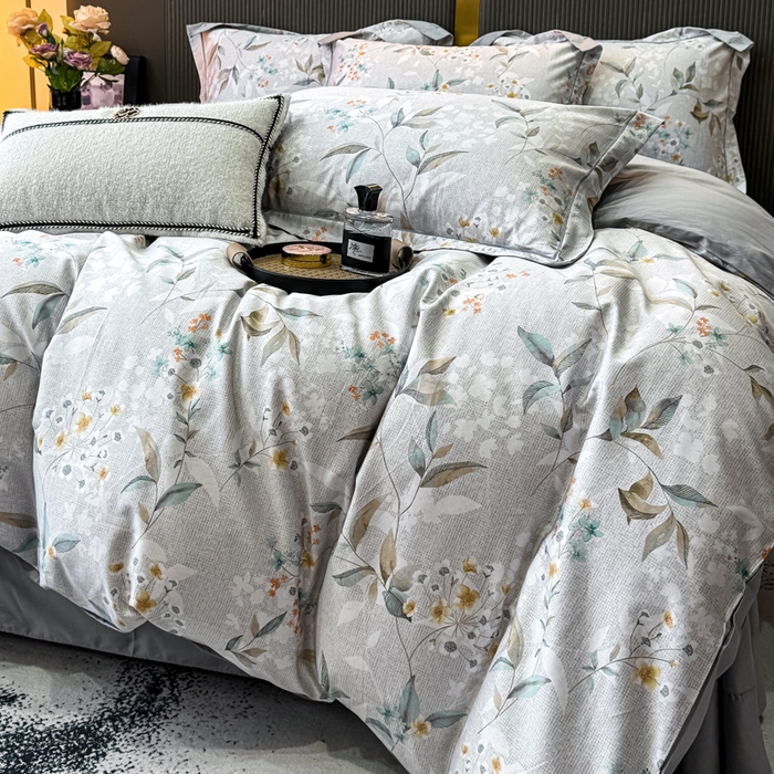 91家纺网 家纺一手货源 找家纺 红日子纺织品 2025新款60s长绒棉纯棉贡缎印花四件套 悠甜-绿