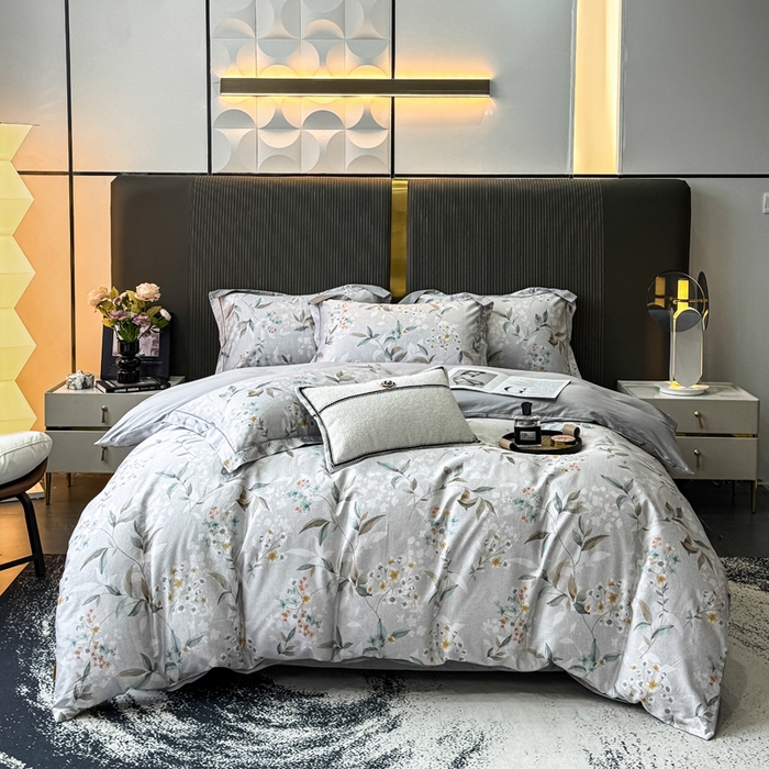 91家纺网 家纺一手货源 找家纺 红日子纺织品 2025新款60s长绒棉纯棉贡缎印花四件套 悠甜-绿