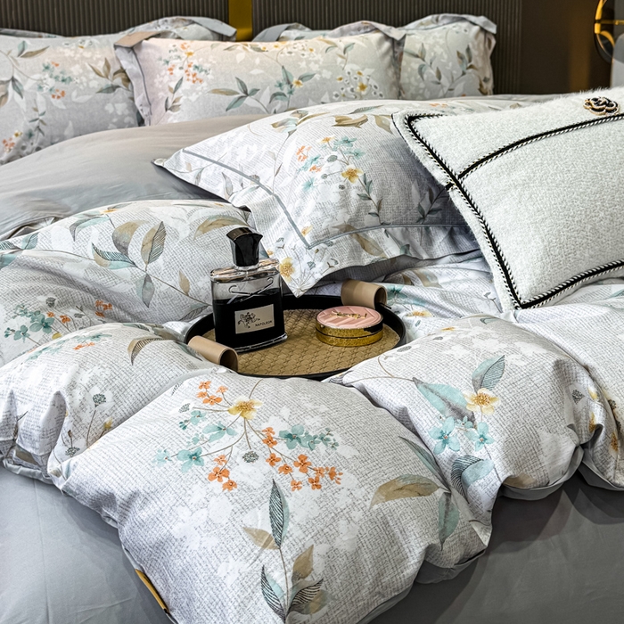 91家纺网 家纺一手货源 找家纺 红日子纺织品 2025新款60s长绒棉纯棉贡缎印花四件套 悠甜-绿