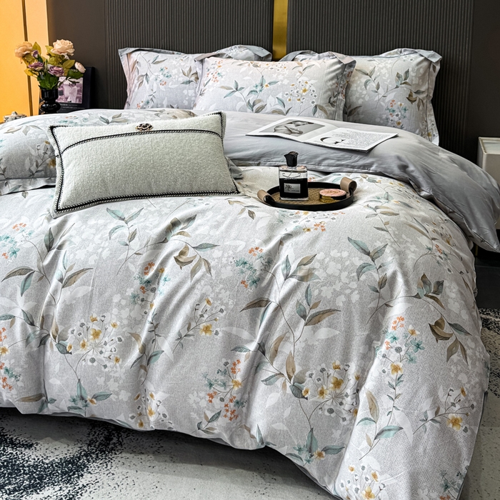 91家纺网 家纺一手货源 找家纺 红日子纺织品 2025新款60s长绒棉纯棉贡缎印花四件套 悠甜-绿