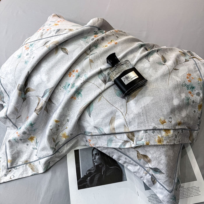 91家纺网 家纺一手货源 找家纺 红日子纺织品 2025新款60s长绒棉纯棉贡缎印花四件套 悠甜-绿