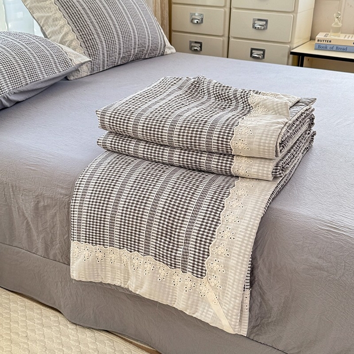 91家纺网 家纺一手货源 找家纺 大麦家纺 2025新款泡泡棉夏被夏凉被空调被夏被四件套-乐芙 乐芙-灰