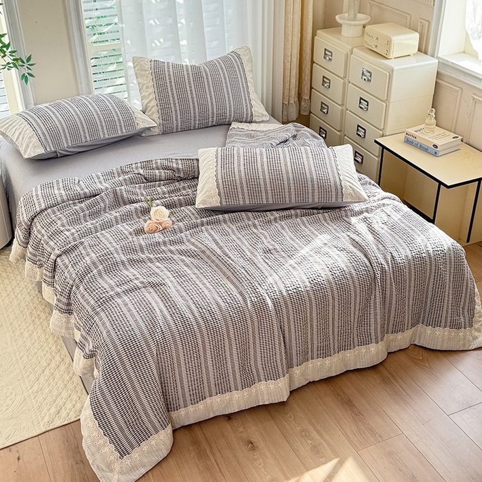 91家纺网 家纺一手货源 找家纺 大麦家纺 2025新款泡泡棉夏被夏凉被空调被夏被四件套-乐芙 乐芙-灰
