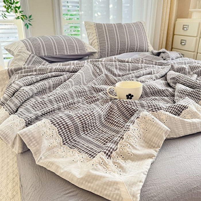 91家纺网 家纺一手货源 找家纺 大麦家纺 2025新款泡泡棉夏被夏凉被空调被夏被四件套-乐芙 乐芙-灰