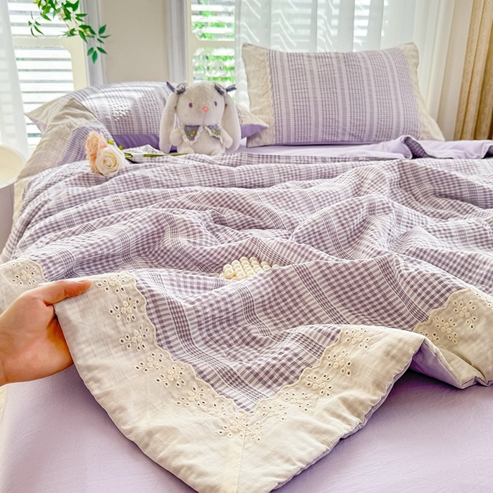 91家纺网 家纺一手货源 找家纺 大麦家纺 2025新款泡泡棉夏被夏凉被空调被夏被四件套-乐芙 乐芙-紫