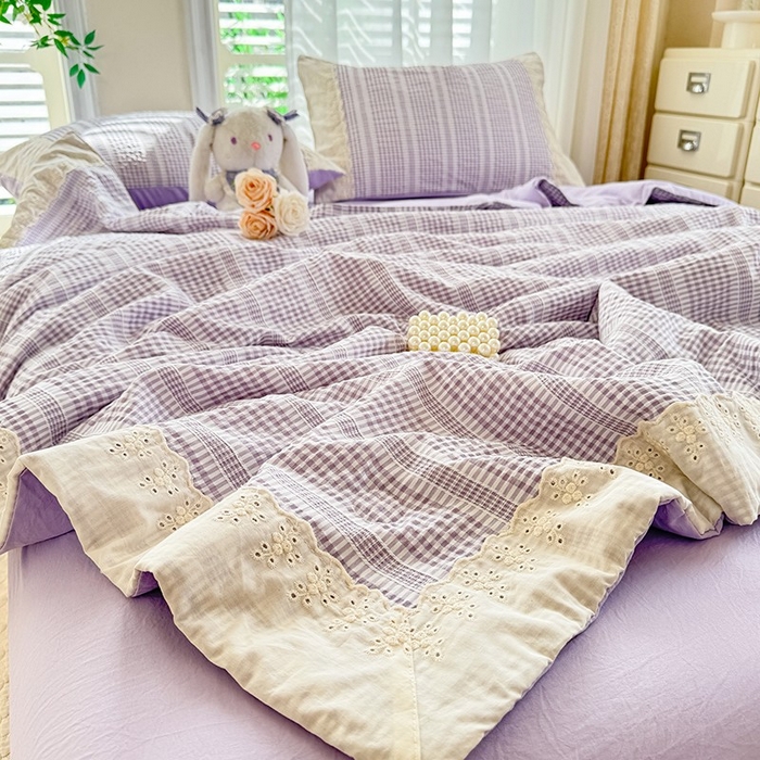 91家纺网 家纺一手货源 找家纺 大麦家纺 2025新款泡泡棉夏被夏凉被空调被夏被四件套-乐芙 乐芙-紫