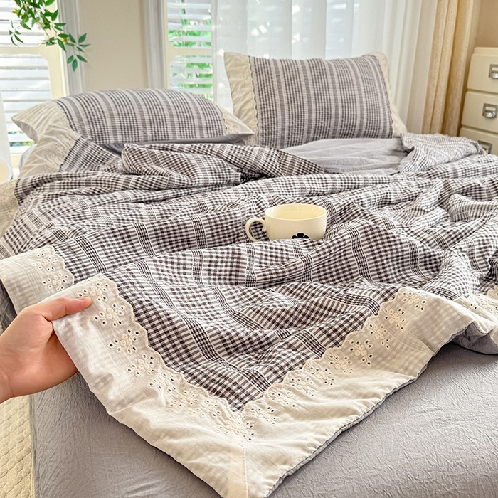 91家纺网 家纺一手货源 找家纺 大麦家纺 2025新款泡泡棉夏被夏凉被空调被夏被四件套-乐芙 乐芙-灰