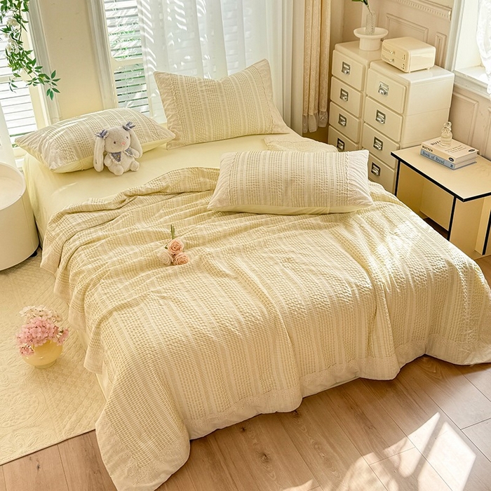 91家纺网 家纺一手货源 找家纺 大麦家纺 2025新款泡泡棉夏被夏凉被空调被夏被四件套-乐芙 乐芙-黄