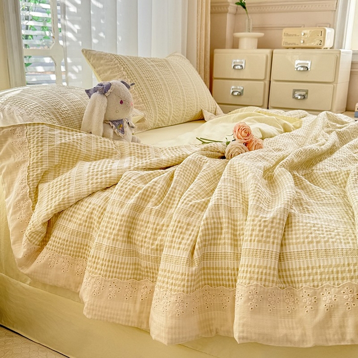 91家纺网 家纺一手货源 找家纺 大麦家纺 2025新款泡泡棉夏被夏凉被空调被夏被四件套-乐芙 乐芙-黄