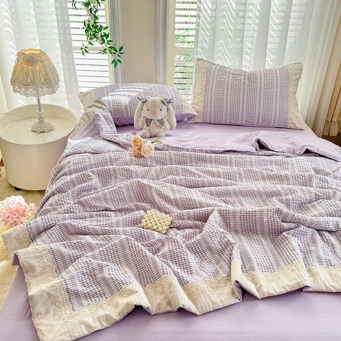 91家纺网 家纺一手货源 找家纺 大麦家纺 2025新款泡泡棉夏被夏凉被空调被夏被四件套-乐芙 乐芙-紫