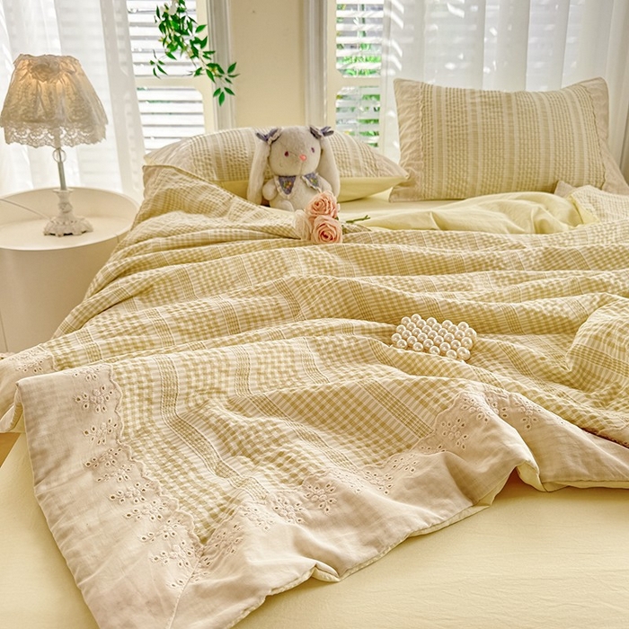 91家纺网 家纺一手货源 找家纺 大麦家纺 2025新款泡泡棉夏被夏凉被空调被夏被四件套-乐芙 乐芙-黄