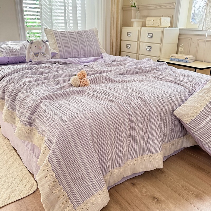 91家纺网 家纺一手货源 找家纺 大麦家纺 2025新款泡泡棉夏被夏凉被空调被夏被四件套-乐芙 乐芙-紫