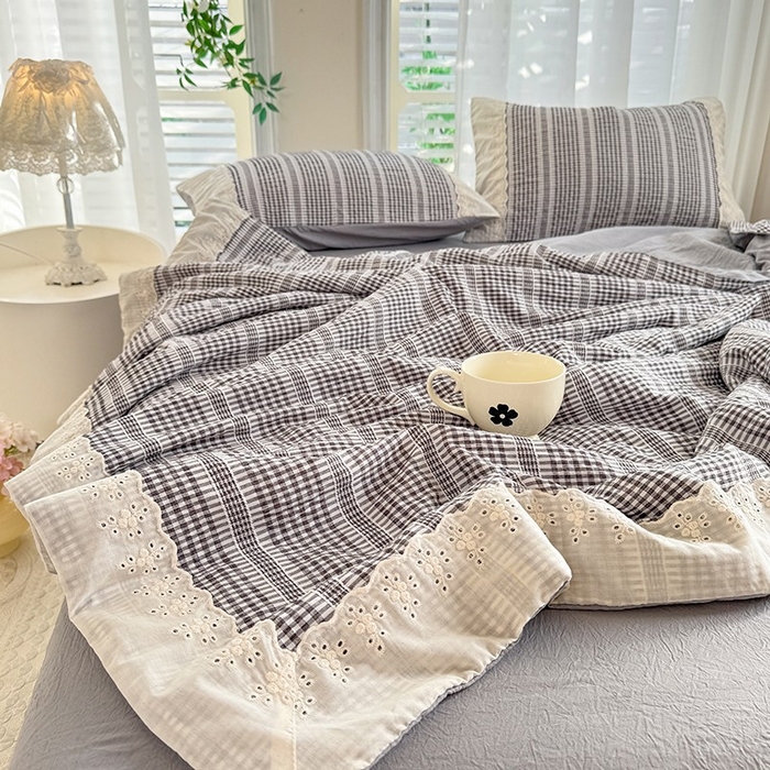 91家纺网 家纺一手货源 找家纺 大麦家纺 2025新款泡泡棉夏被夏凉被空调被夏被四件套-乐芙 乐芙-灰
