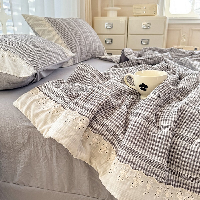 91家纺网 家纺一手货源 找家纺 大麦家纺 2025新款泡泡棉夏被夏凉被空调被夏被四件套-乐芙 乐芙-灰