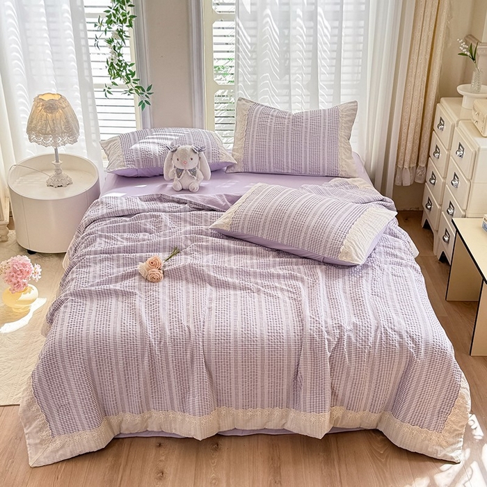 91家纺网 家纺一手货源 找家纺 大麦家纺 2025新款泡泡棉夏被夏凉被空调被夏被四件套-乐芙 乐芙-紫