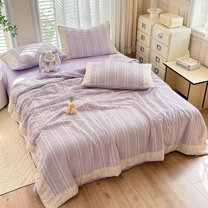 91家纺网 家纺一手货源 找家纺 大麦家纺 2025新款泡泡棉夏被夏凉被空调被夏被四件套-乐芙 乐芙-紫