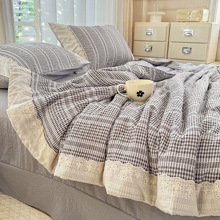 91家纺网 家纺一手货源 找家纺 大麦家纺 2025新款泡泡棉夏被夏凉被空调被夏被四件套-乐芙 乐芙-灰