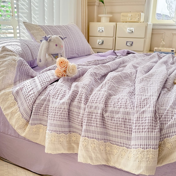 91家纺网 家纺一手货源 找家纺 大麦家纺 2025新款泡泡棉夏被夏凉被空调被夏被四件套-乐芙 乐芙-紫