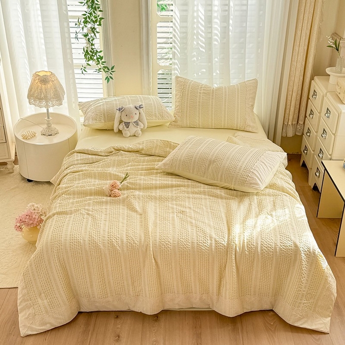 91家纺网 家纺一手货源 找家纺 大麦家纺 2025新款泡泡棉夏被夏凉被空调被夏被四件套-乐芙 乐芙-黄