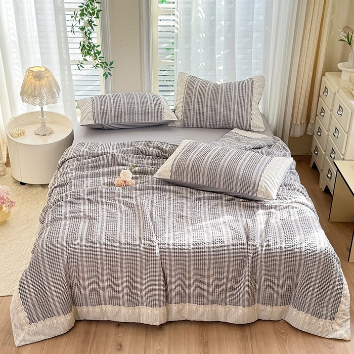 91家纺网 家纺一手货源 找家纺 大麦家纺 2025新款泡泡棉夏被夏凉被空调被夏被四件套-乐芙 乐芙-灰