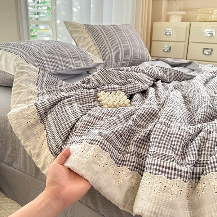 91家纺网 家纺一手货源 找家纺 大麦家纺 2025新款泡泡棉夏被夏凉被空调被夏被四件套-乐芙 乐芙-灰