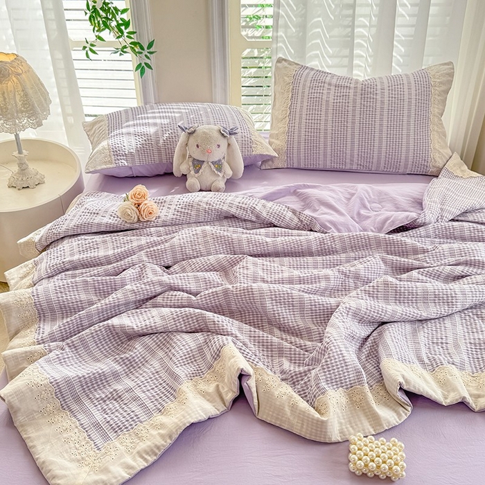 91家纺网 家纺一手货源 找家纺 大麦家纺 2025新款泡泡棉夏被夏凉被空调被夏被四件套-乐芙 乐芙-紫