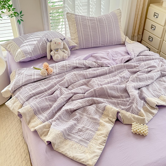 91家纺网 家纺一手货源 找家纺 大麦家纺 2025新款泡泡棉夏被夏凉被空调被夏被四件套-乐芙 乐芙-紫