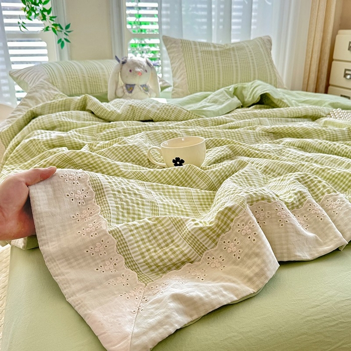 91家纺网 家纺一手货源 找家纺 大麦家纺 2025新款泡泡棉夏被夏凉被空调被夏被四件套-乐芙 乐芙-绿