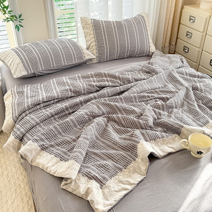 91家纺网 家纺一手货源 找家纺 大麦家纺 2025新款泡泡棉夏被夏凉被空调被夏被四件套-乐芙 乐芙-灰