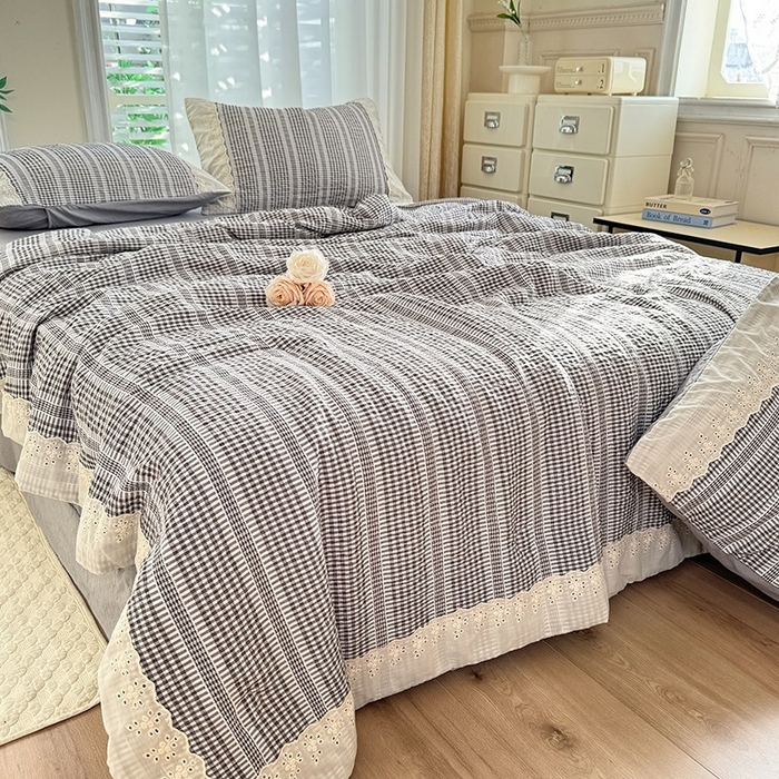 91家纺网 家纺一手货源 找家纺 大麦家纺 2025新款泡泡棉夏被夏凉被空调被夏被四件套-乐芙 乐芙-灰