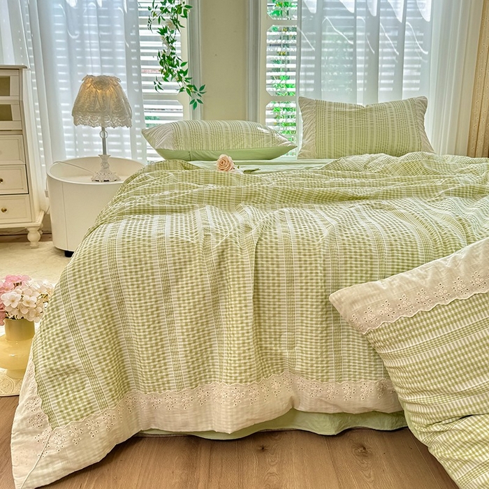 91家纺网 家纺一手货源 找家纺 大麦家纺 2025新款泡泡棉夏被夏凉被空调被夏被四件套-乐芙 乐芙-绿