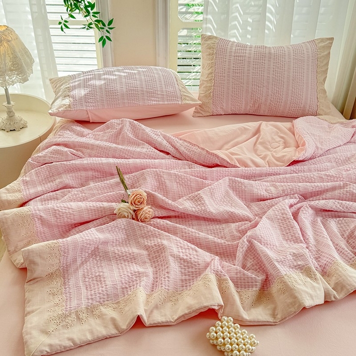 91家纺网 家纺一手货源 找家纺 大麦家纺 2025新款泡泡棉夏被夏凉被空调被夏被四件套-乐芙 乐芙-粉