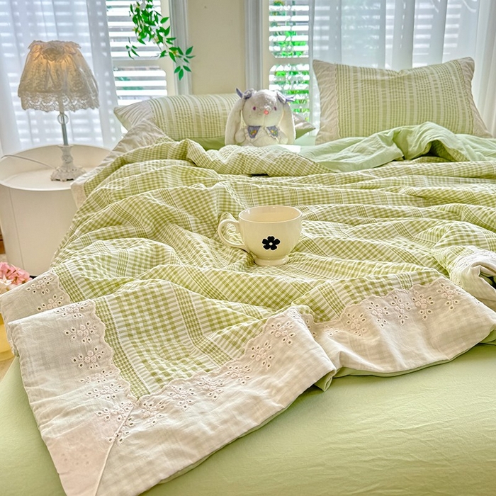 91家纺网 家纺一手货源 找家纺 大麦家纺 2025新款泡泡棉夏被夏凉被空调被夏被四件套-乐芙 乐芙-绿