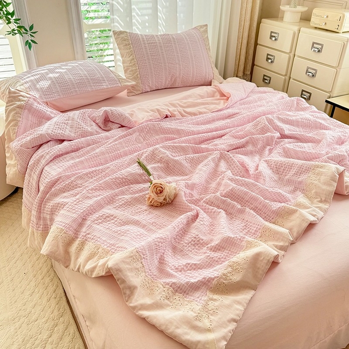 91家纺网 家纺一手货源 找家纺 大麦家纺 2025新款泡泡棉夏被夏凉被空调被夏被四件套-乐芙 乐芙-粉