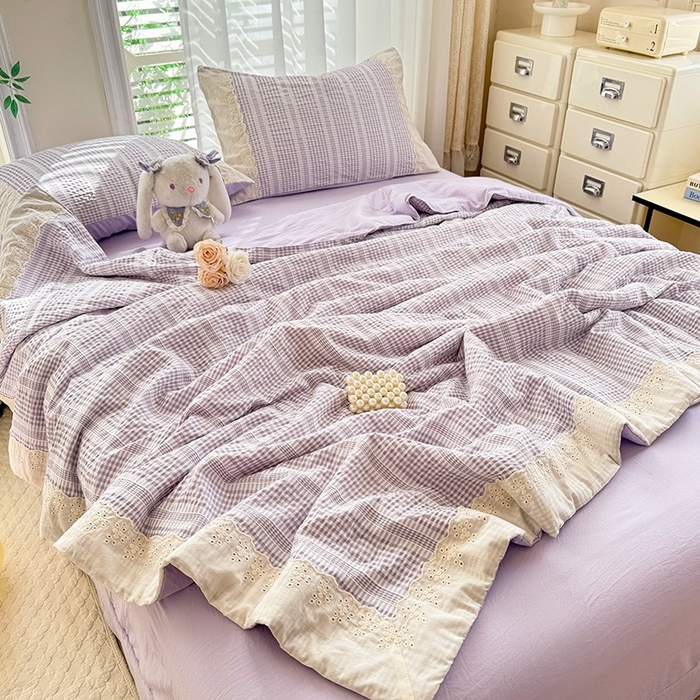 91家纺网 家纺一手货源 找家纺 大麦家纺 2025新款泡泡棉夏被夏凉被空调被夏被四件套-乐芙 乐芙-紫