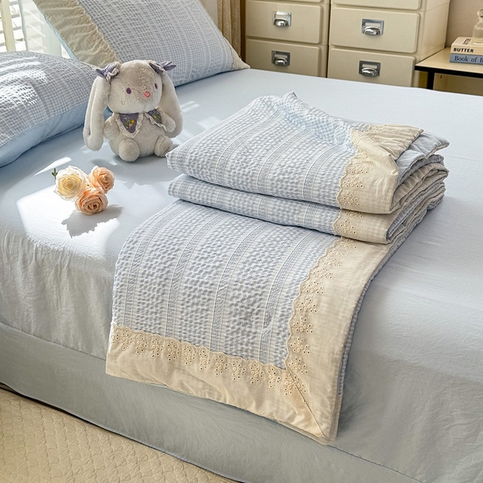 大麦家纺 2025新款泡泡棉夏被夏凉被空调被夏被四件套-乐芙 乐芙-蓝