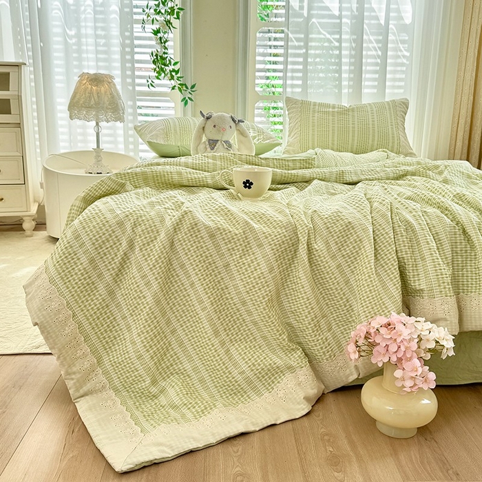 91家纺网 家纺一手货源 找家纺 大麦家纺 2025新款泡泡棉夏被夏凉被空调被夏被四件套-乐芙 乐芙-绿