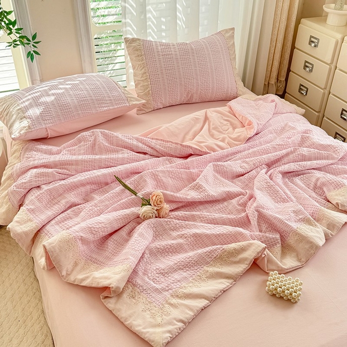 91家纺网 家纺一手货源 找家纺 大麦家纺 2025新款泡泡棉夏被夏凉被空调被夏被四件套-乐芙 乐芙-粉