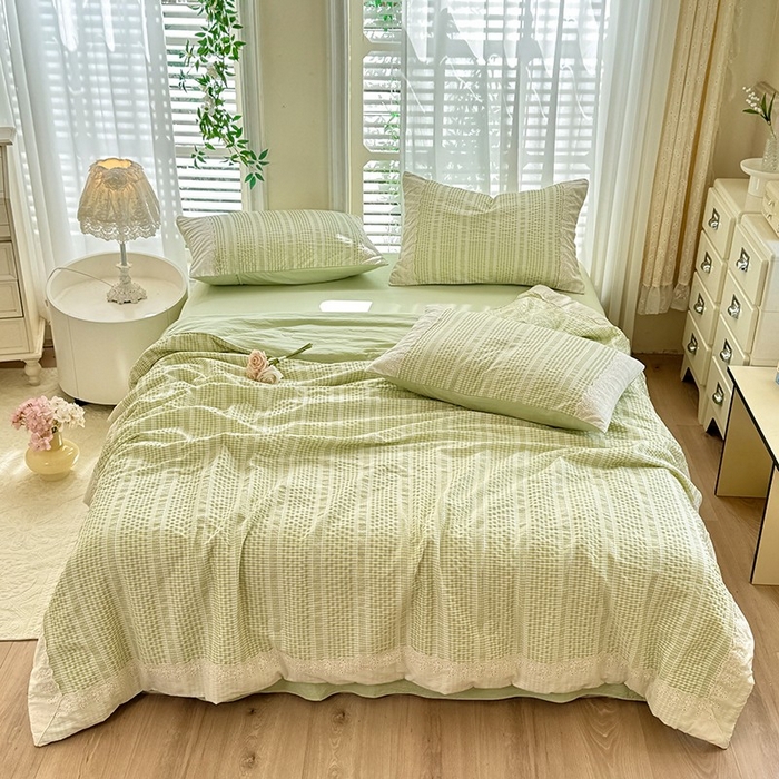 91家纺网 家纺一手货源 找家纺 大麦家纺 2025新款泡泡棉夏被夏凉被空调被夏被四件套-乐芙 乐芙-绿