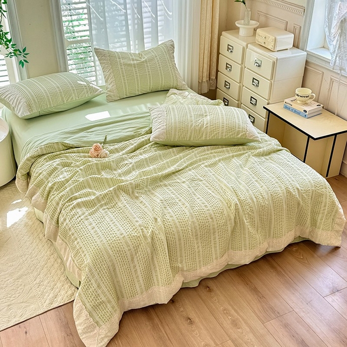 91家纺网 家纺一手货源 找家纺 大麦家纺 2025新款泡泡棉夏被夏凉被空调被夏被四件套-乐芙 乐芙-绿