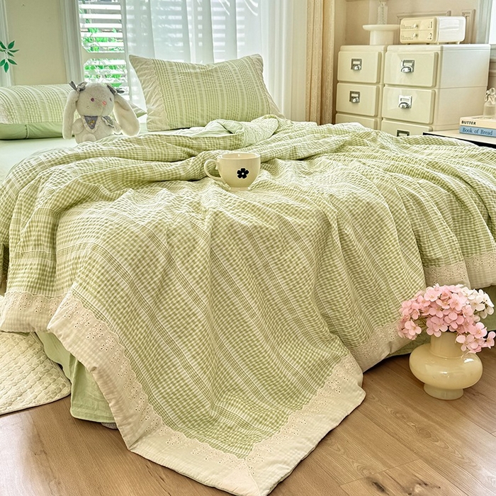 91家纺网 家纺一手货源 找家纺 大麦家纺 2025新款泡泡棉夏被夏凉被空调被夏被四件套-乐芙 乐芙-绿