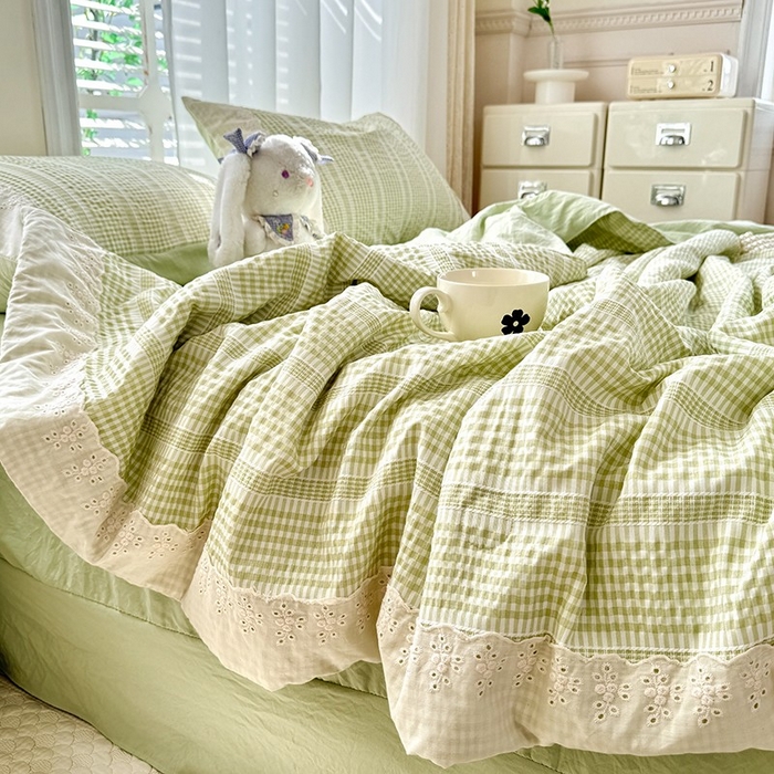 91家纺网 家纺一手货源 找家纺 大麦家纺 2025新款泡泡棉夏被夏凉被空调被夏被四件套-乐芙 乐芙-绿