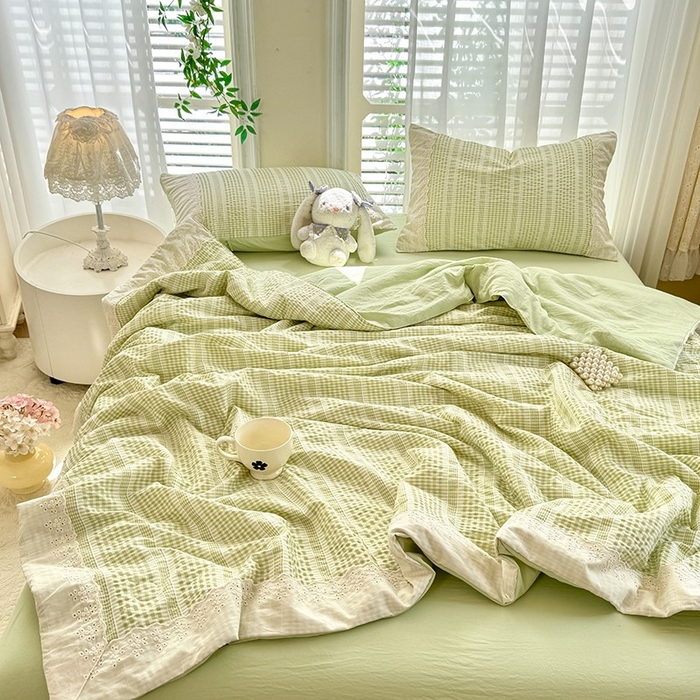 91家纺网 家纺一手货源 找家纺 大麦家纺 2025新款泡泡棉夏被夏凉被空调被夏被四件套-乐芙 乐芙-绿