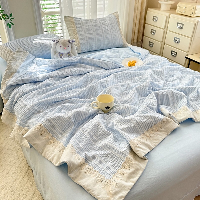 91家纺网 家纺一手货源 找家纺 大麦家纺 2025新款泡泡棉夏被夏凉被空调被夏被四件套-乐芙 乐芙-蓝