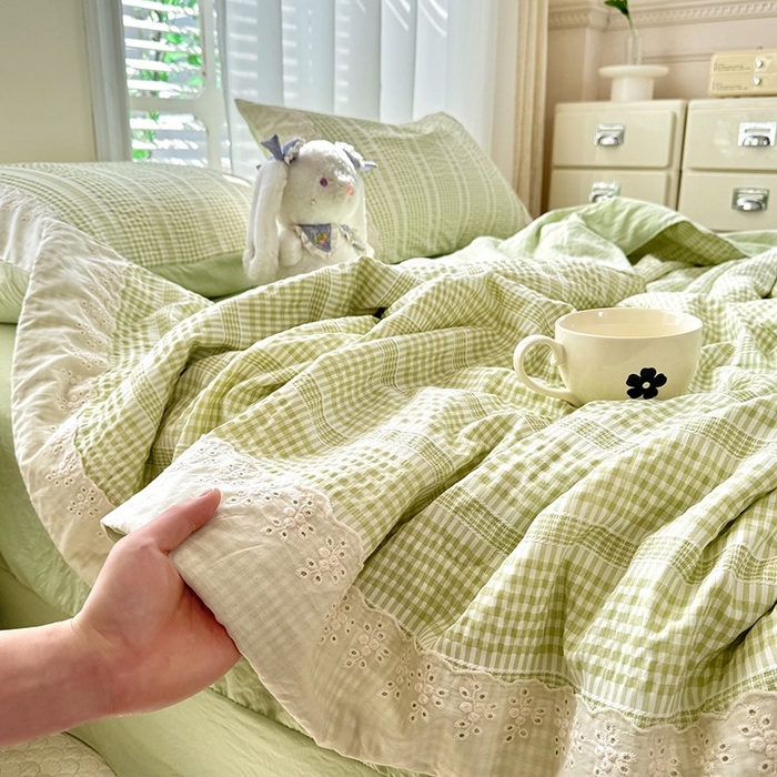 91家纺网 家纺一手货源 找家纺 大麦家纺 2025新款泡泡棉夏被夏凉被空调被夏被四件套-乐芙 乐芙-绿