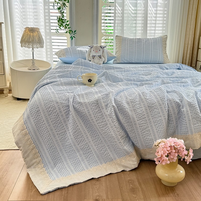 91家纺网 家纺一手货源 找家纺 大麦家纺 2025新款泡泡棉夏被夏凉被空调被夏被四件套-乐芙 乐芙-蓝