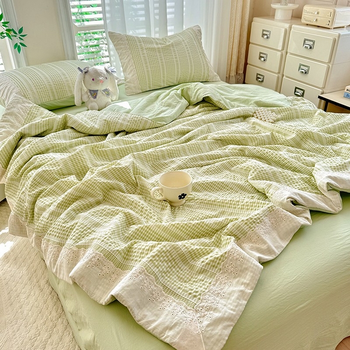 91家纺网 家纺一手货源 找家纺 大麦家纺 2025新款泡泡棉夏被夏凉被空调被夏被四件套-乐芙 乐芙-绿