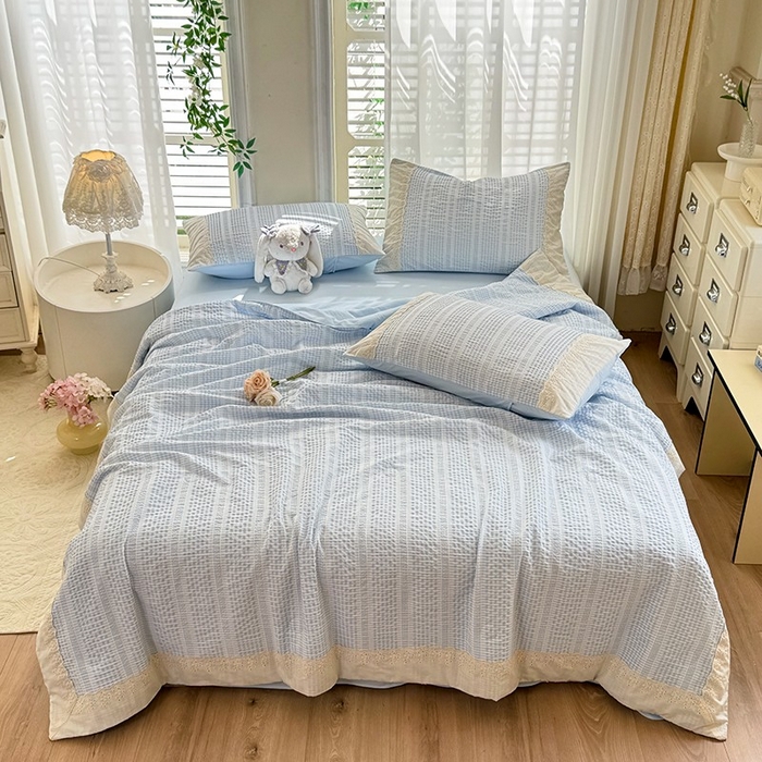 91家纺网 家纺一手货源 找家纺 大麦家纺 2025新款泡泡棉夏被夏凉被空调被夏被四件套-乐芙 乐芙-蓝