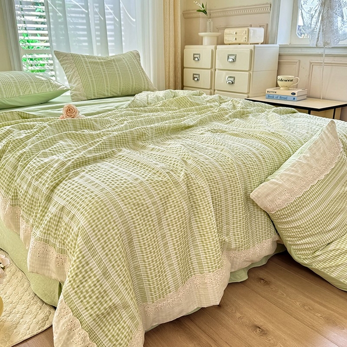 91家纺网 家纺一手货源 找家纺 大麦家纺 2025新款泡泡棉夏被夏凉被空调被夏被四件套-乐芙 乐芙-绿
