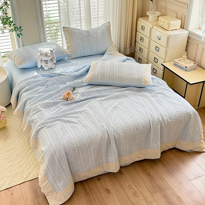 91家纺网 家纺一手货源 找家纺 大麦家纺 2025新款泡泡棉夏被夏凉被空调被夏被四件套-乐芙 乐芙-蓝